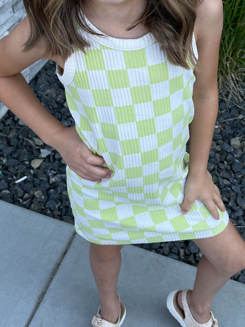 Checkerboard Ribbed Tank Dresses - Picture 4 of 4